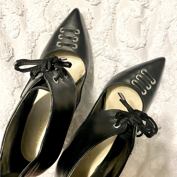 NINE WEST Black Lace Up Cut Out Heels - Picture 8 of 12